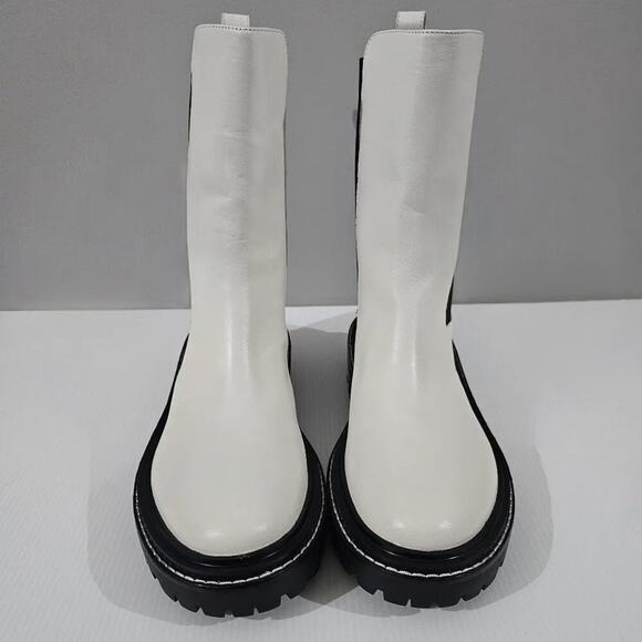 Tory Burch Benton Boot Womens 10.5 Ivory Black Leather Lug Sole Platform Chelsea - Picture 4 of 16